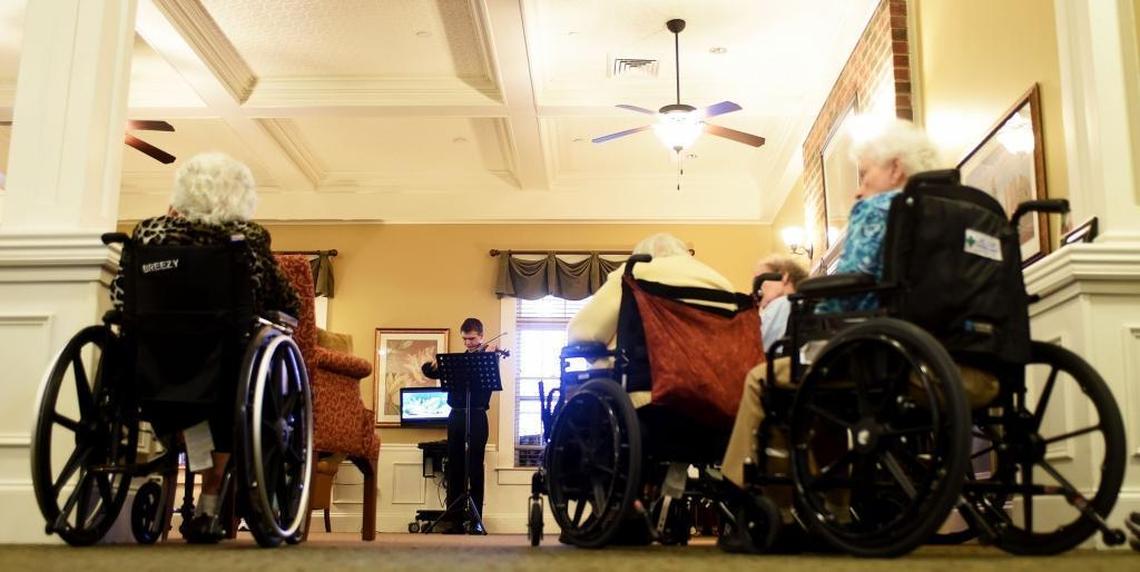 Drew plays (violin, this time) for residents of the Brookdale Weddington Park retirement home. He’s artistic director for a teen-run group called Melodic Minors, whose mission is to “democratize music.”