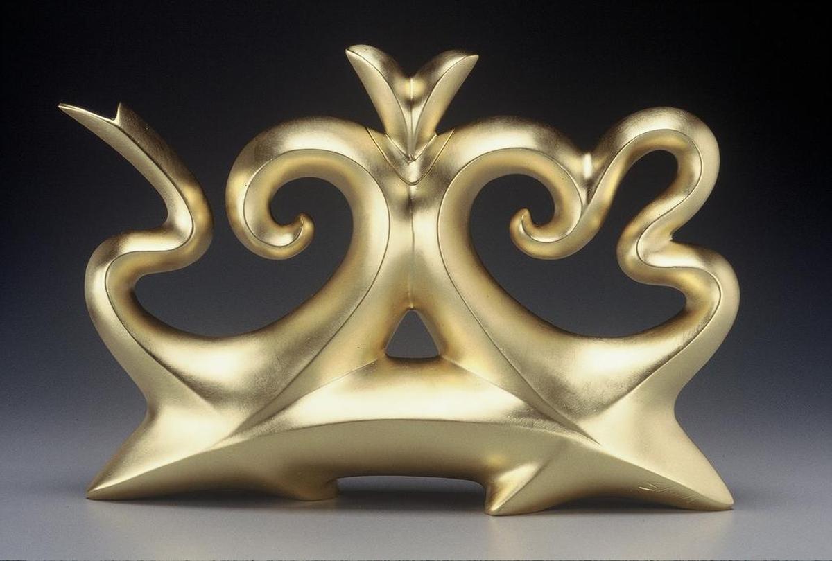 “Halcyon Tea,” 1997: Fired white stoneware, 23K gold leaf