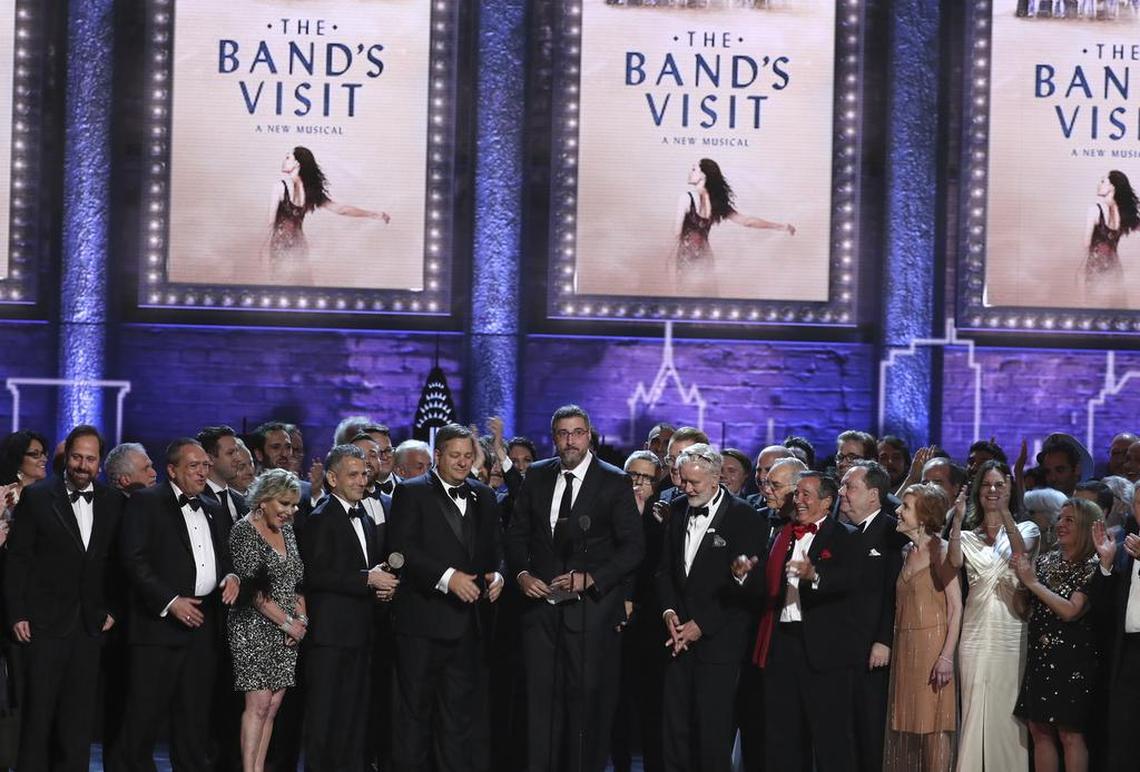 Orin Wolf on Gabbard: “The legacy of his work will be felt for generations.” Here, Wolf (center) and cast/crew of “The Band’s Visit” accept the 2018 Tony for best musical.