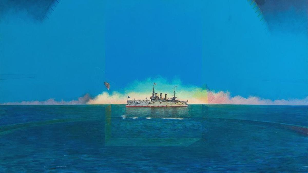 Paul Martyka’s “Of Builders and Man,” 2008; acrylic, compass, 550 honeybees on panel.