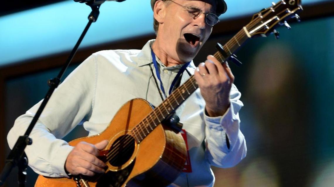 James Taylor practices on stage before the start of the last night of the 2012 Democratic National Convention in Charlotte, at Time Warner Cable Arena.