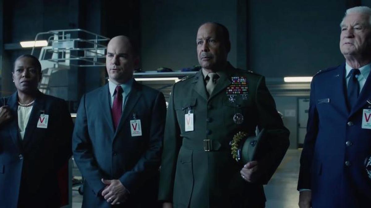
Anthony Reynolds, second from left, plays an airplane military official in the new “Fantastic Four” movie.
