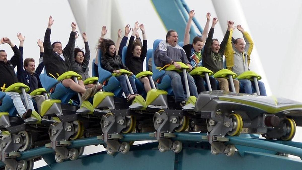 
Roller coaster riders enjoy their experience on Carowinds'  Fury 325, the world tallest and fastest giga coaster. The coaster was awarded a Golden Ticket for best new ride of 2015. 
