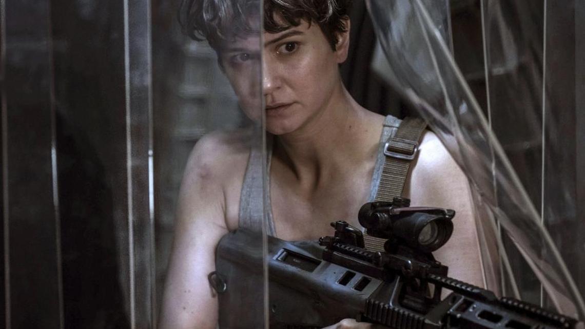This image released by Twentieth Century Fox shows Katherine Waterston in a scene from “Alien: Covenant.”