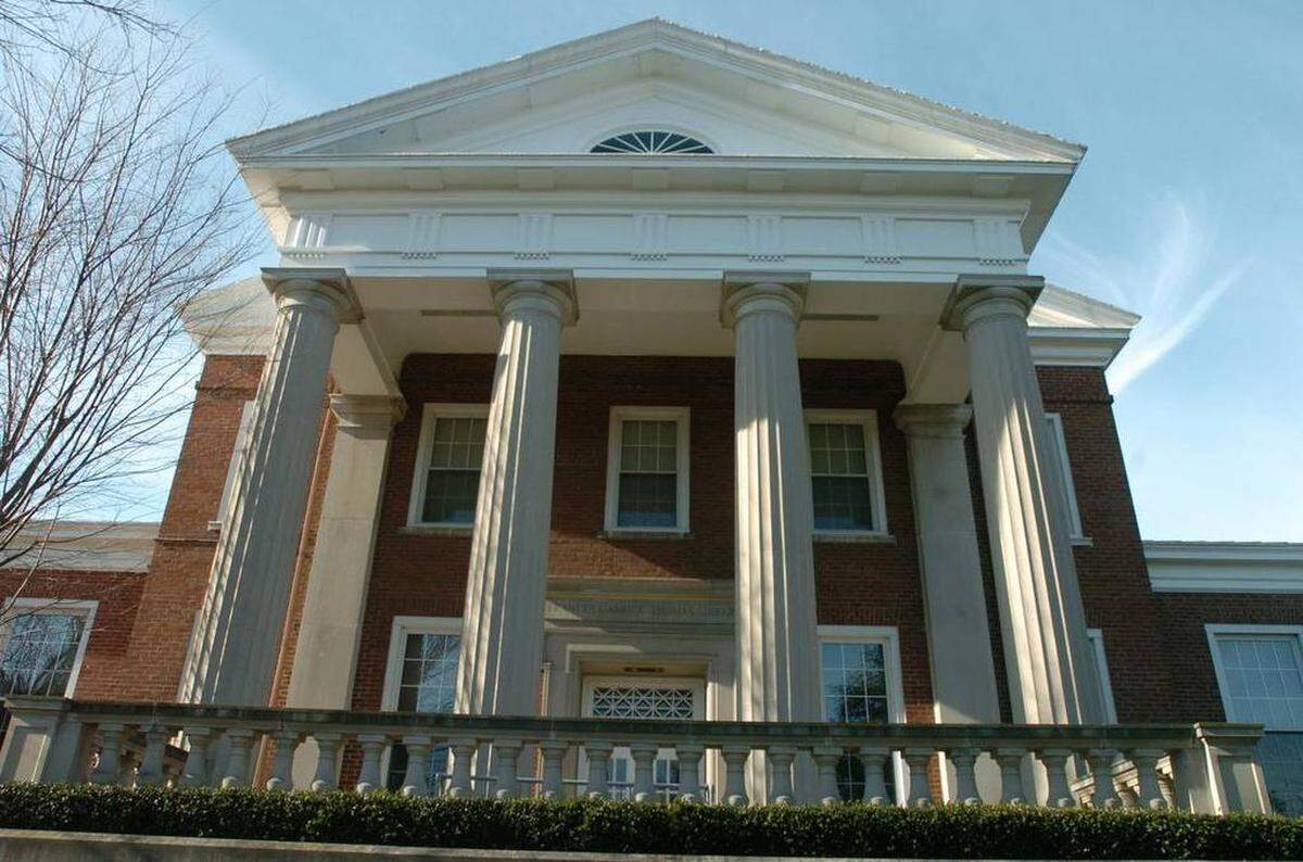 The main entrance to the Frances Carrick Thomas Library at Transylvania University in Lexington, Ky. — where the actual heist took place — in a photo taken in 2005.