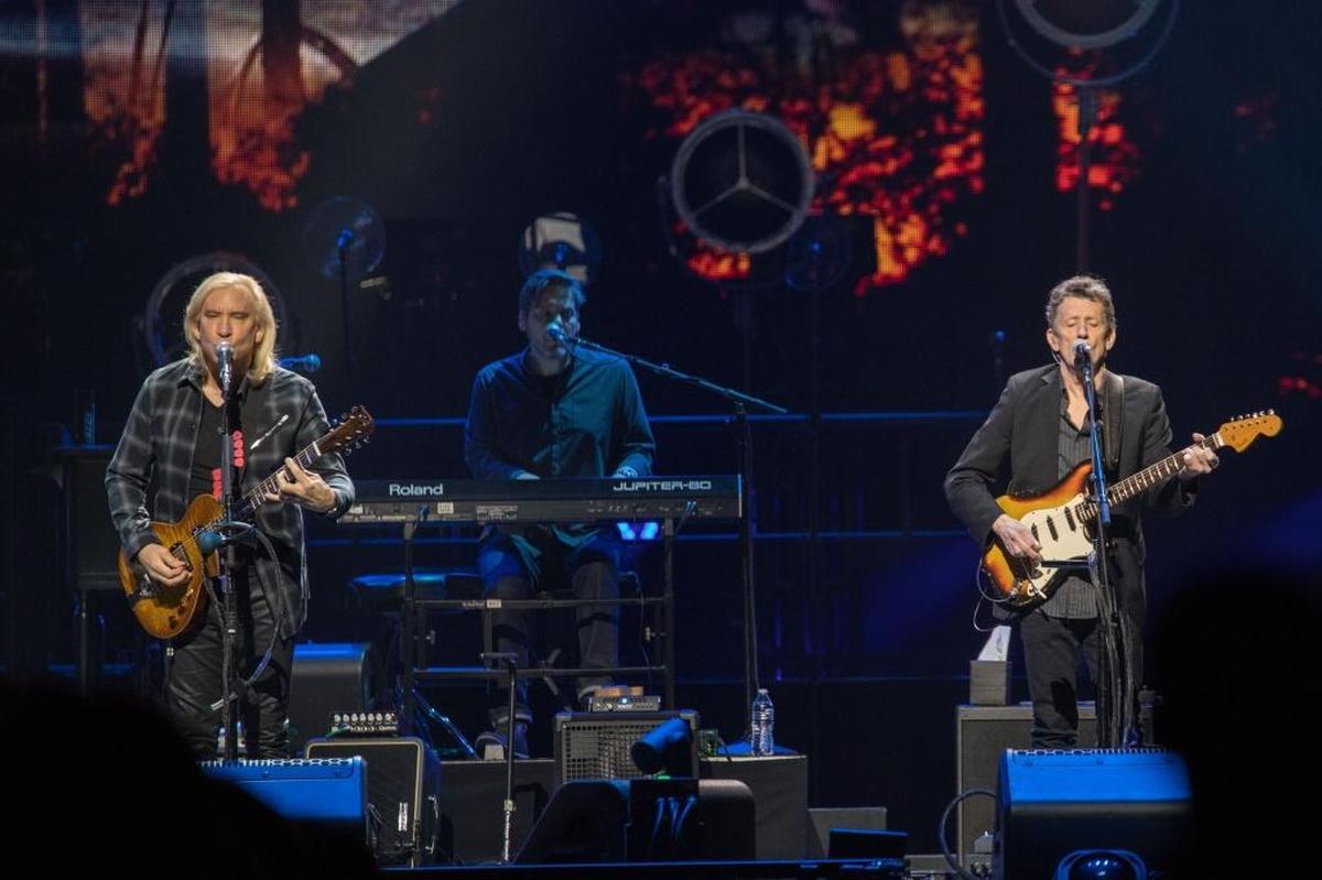 Eagles members Joe Walsh and Steuart Smith on guitar at Spectrum Center on Wednesday night.