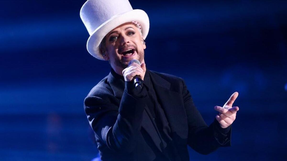 Boy George of Culture Club performs on stage at the iHeart80s Party held at The Forum on Saturday, Feb. 20, 2016, in Inglewood, Calif.