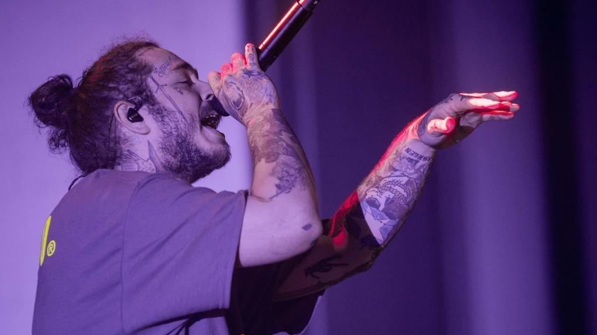 Post Malone performs at PNC Music Pavilion on Wednesday night.