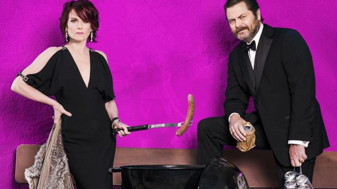 Megan Mullally and Nick Offerman brought their husband-and-wife comedy show – titled “Summer of 69: No Apostrophe” – to Charlotte’s Ovens Auditorium on August 10.