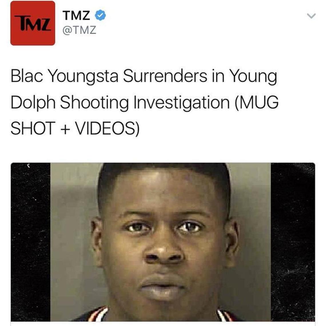 TMZ broke the news that rapper Blac Youngsta had surrendered to police for his alleged involvement in a February shooting in Charlotte.