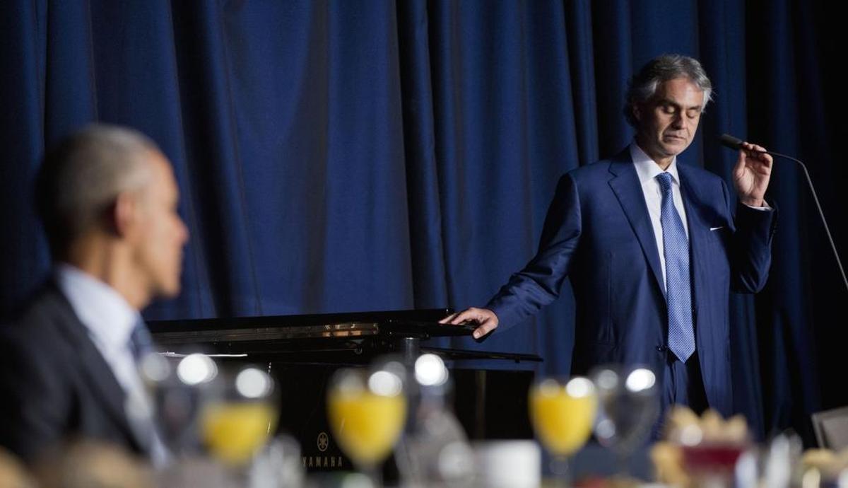 Singer Andrea Bocelli prepares to sing at the National Prayer Breakfast, where President Barack Obama attended in 2016 in Washington.