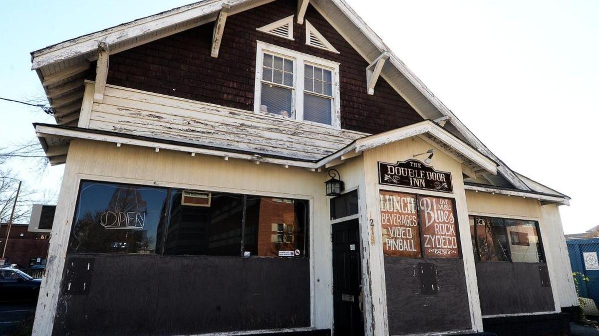 A photograph of the Double Door Inn, taken shortly before it closed.