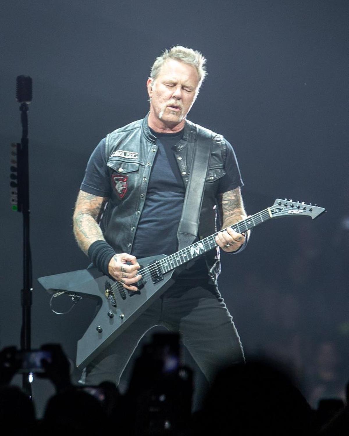 Metallica frontman James Hetfield performs at Spectrum Center on Monday night.