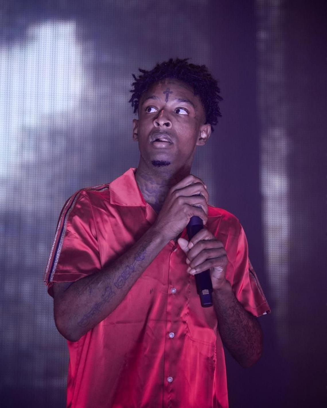 21 Savage performs at PNC Music Pavilion on Wednesday night.