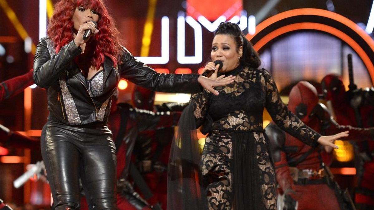 Sandra "Pepa" Denton, left, and Cheryl "Salt" James, of Salt-N-Pepa, perform at the MTV Movie Awards April 9.