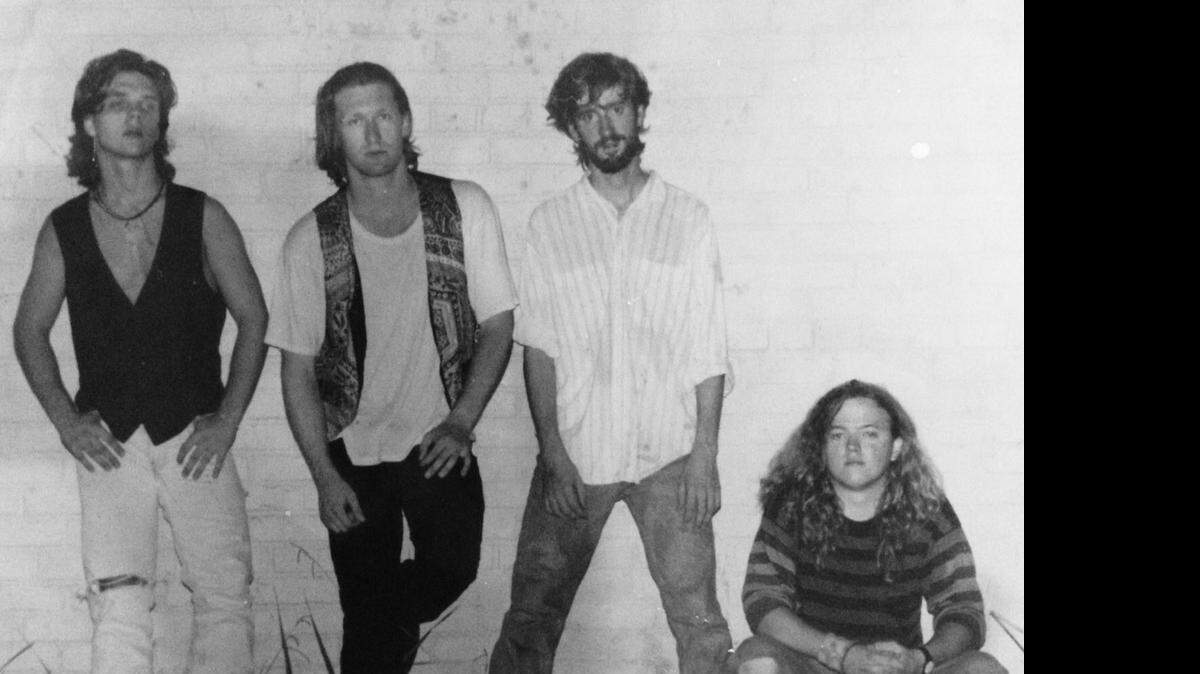
The first version of Hardsoul Poets – (from left to right) Brannon Helms, John Crooke, Chris Michael and Reid Mansell – outside The Milestone Club.
