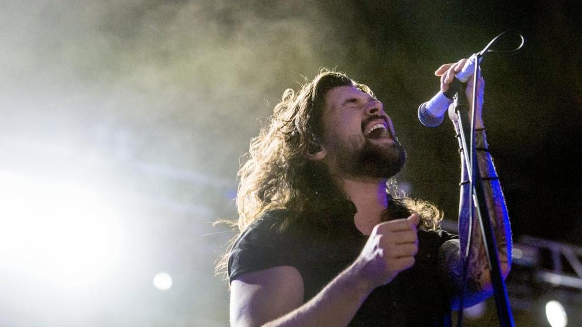 Taking Back Sunday lead singer Adam Lazzara performs on Saturday, July 25, 2015, during the Buzz Beach Ball at Sporting Park in Kansas City, Kan. The event featured performances from a dozen indie and alternative rock bands.