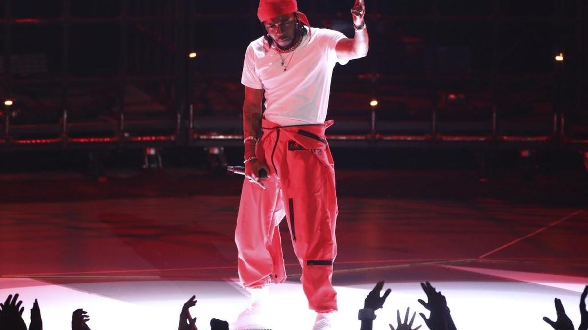 Kendrick Lamar – shown here performing at the MTV Video Music Awards at The Forum on Sunday in Inglewood, Calif. – played Spectrum Center on Tuesday night. As in other cities on the tour, Lamar’s management did not permit photographers at the Charlotte show.