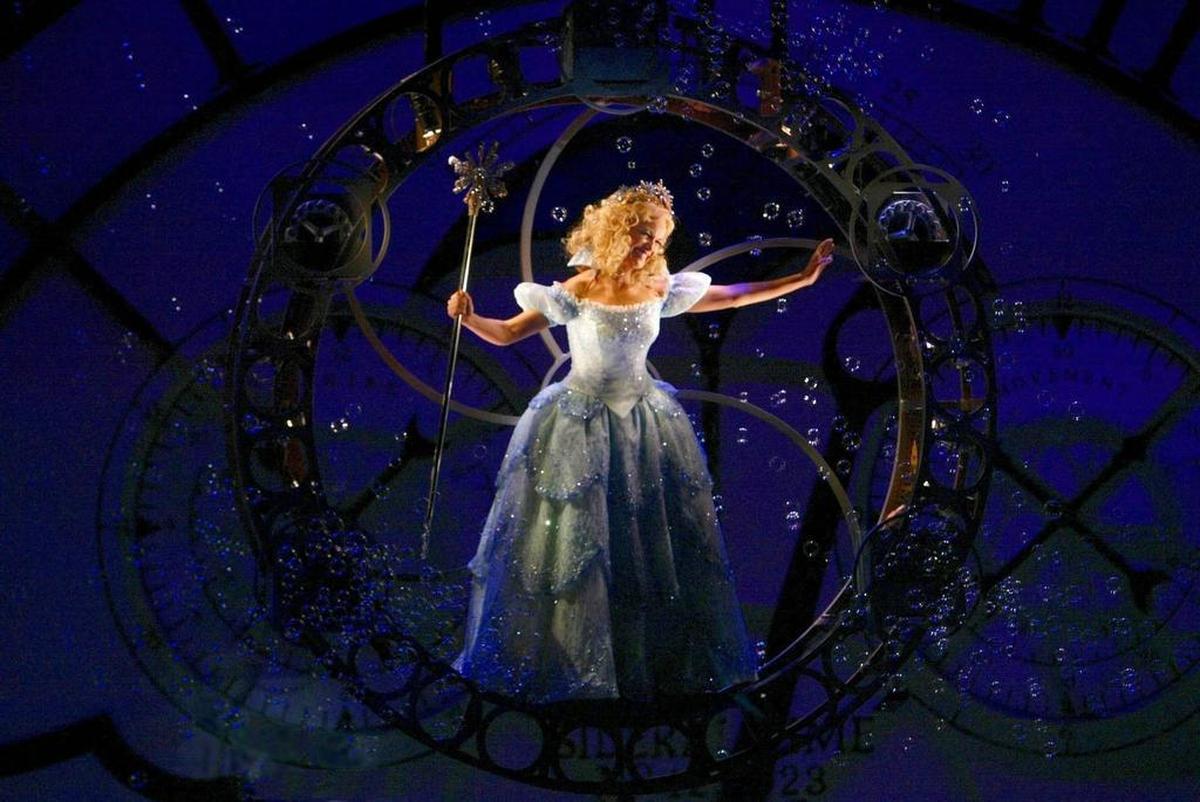 Kristin Chenoweth as Glinda, on her bubble machine in the opening scene of “Wicked.”