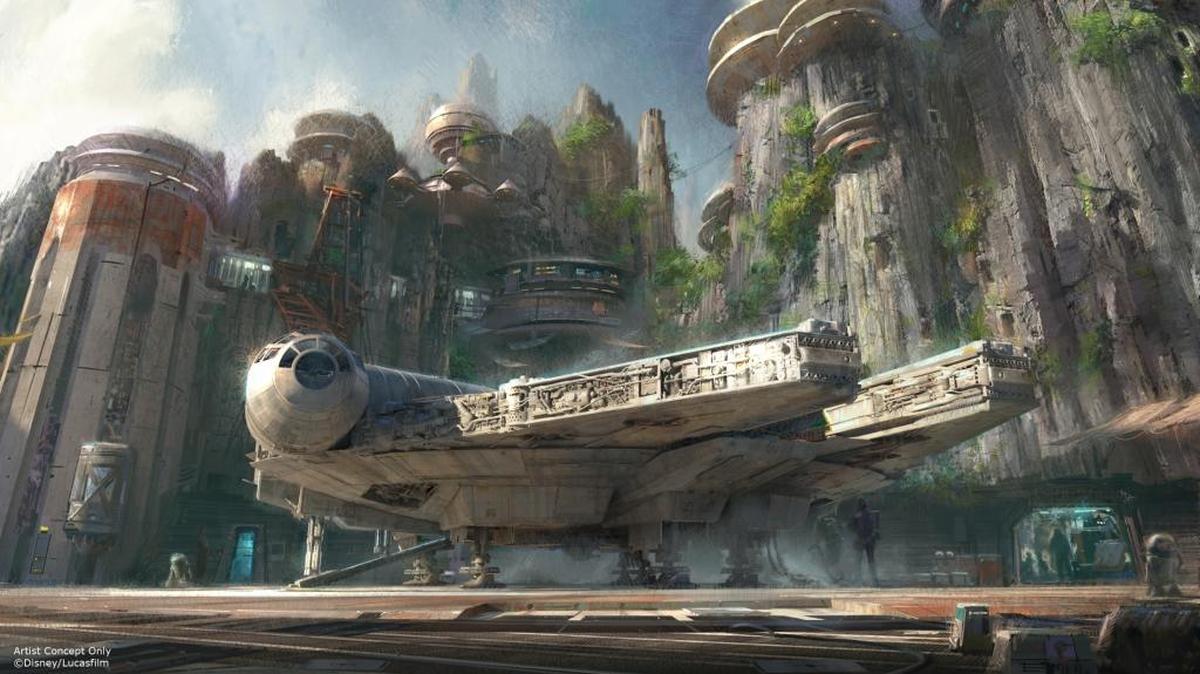 
UNSPECIFIED - AUGUST 14: Handout image provided by Disney Parks, Walt Disney Company Chairman and CEO Bob Iger announced at D23 EXPO 2015 that Star Wars-themed lands will be coming to Disneyland park in Anaheim, California and Disney's Hollywood Studios in Orlando, Florida, creating Disney's largest single-themed land expansions ever at 14-acres each. The attractions will transport guests to a never-before-seen planet, a remote trading port and one of the last stops before wild space where Star Wars characters and their stories come to life. These authentic lands will have two signature attractions including the ability to take the controls of one of the most recognizable ships in the galaxy, the Millennium Falcon, on a customized secret mission and an epic Star Wars adventure that puts guests in the middle of a climactic battle. (Photo by Disney Parks Via Getty Images) 

