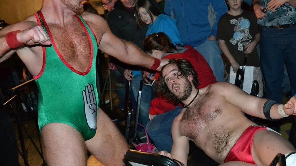 Jake Manning gets the upper hand on an opponent during a wrestling match.