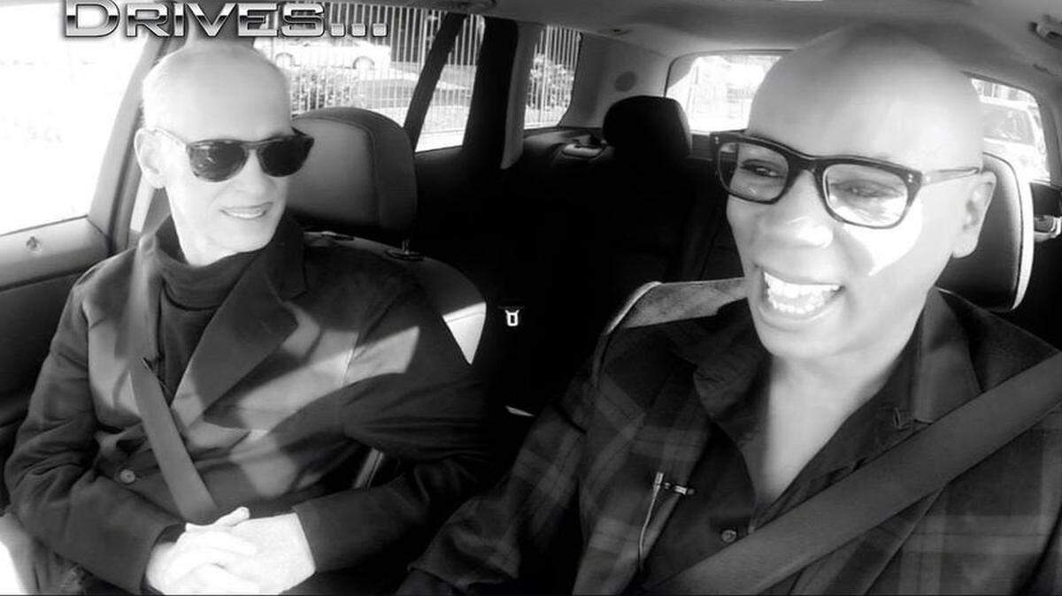 
John Waters, left, chat’s with RuPaul, right, on RuPaul’s online series “RuPaul Drives” in 2014. Waters is a guest judge on “RuPaul’s Drag Race” tonight on Logo. 
