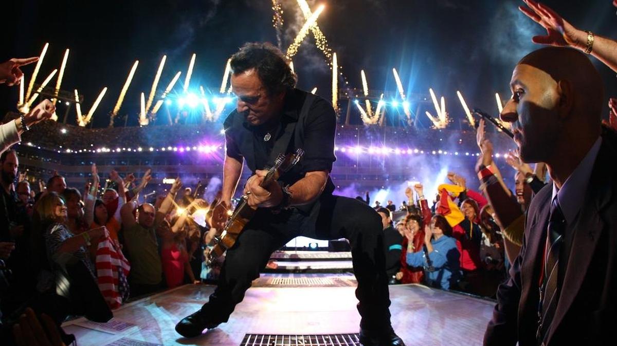 Bruce Springsteen and the E Street Band perform the halftime show during Super Bowl XLIII between the Arizona Cardinals and the Pittsburgh Steelers on February 1, 2009 in Tampa, Florida.
