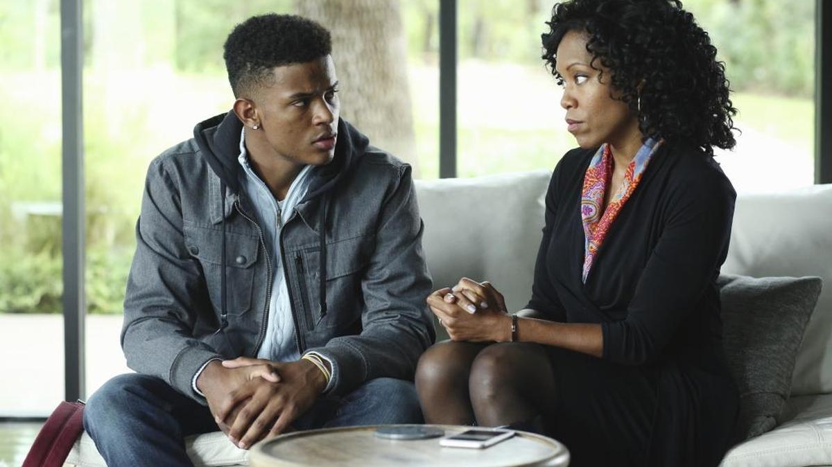 Trevor Jackson, left, plays Kevin Lacroix and Regina King is his mother, Terri LaCroix, in ABC’s “American Crime.”