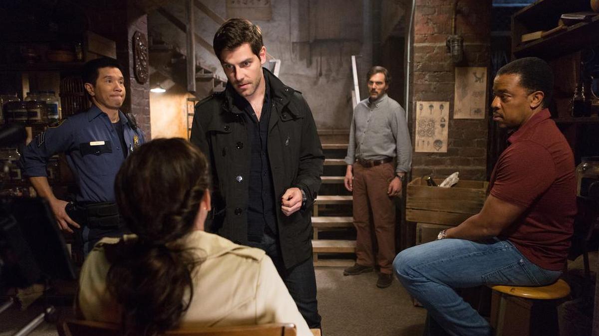 (L-R): Reggie Lee as Sgt. Wu, David Giuntoli as Nick Burkhardt, Silas Weir Mitchell as Monroe and Russell Hornsby as Hank Griffin.