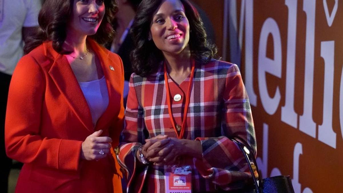 Bellamy Young, left, and Kerry Washington in the season finale of “Scandal” on ABC.