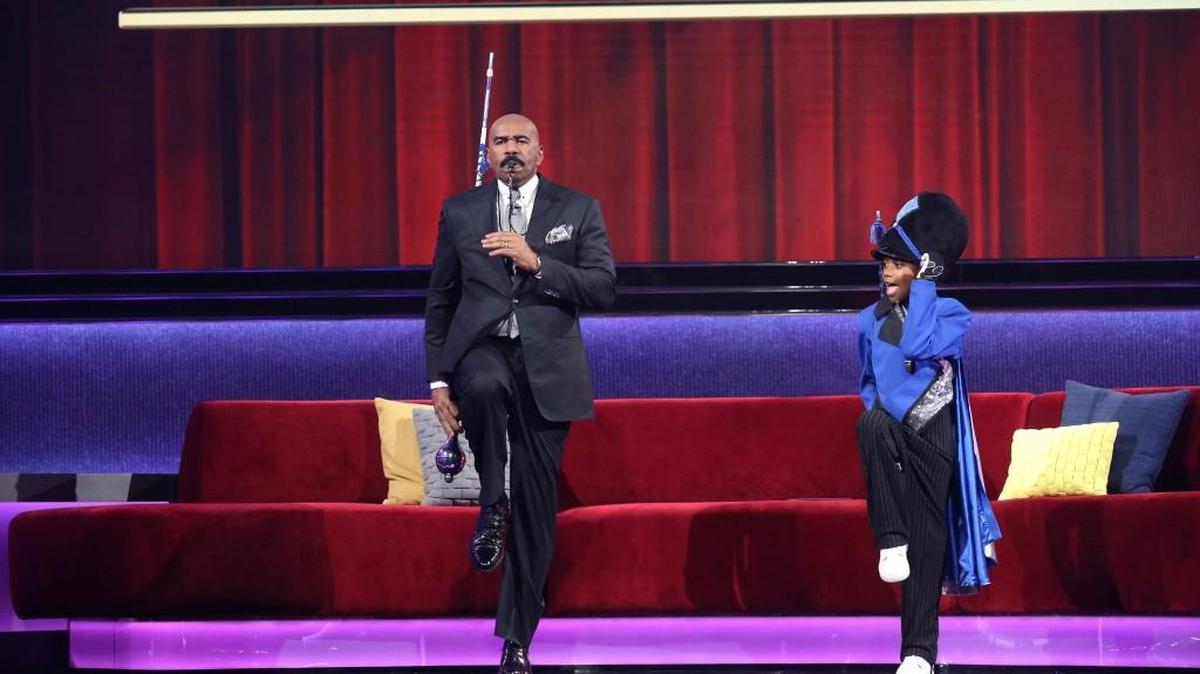Steve Harvey, left, and Timmy Richardson in NBC’s “Little Big Shots.”