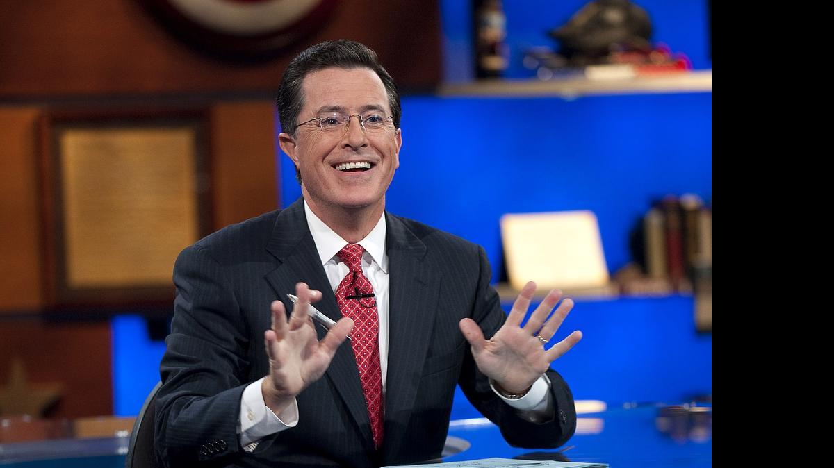 
In this Sept. 8, 2010 photo released by Comedy Central, host Stephen Colbert appears during the "Been There: Won That: The Returnification of the American-Do Troopscapeon" special of "The Colbert Report," in New York. 
