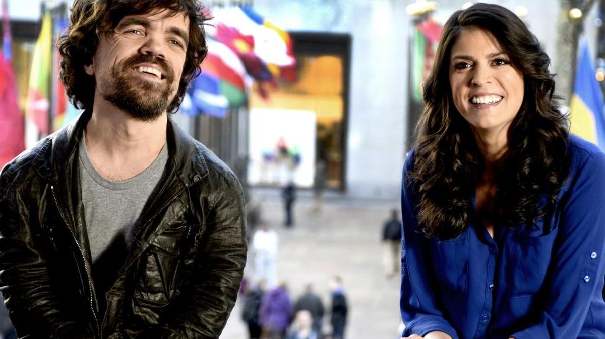 Upcoming “Saturday Night Live” host Peter Dinklage with cast member Cecily Strong.
