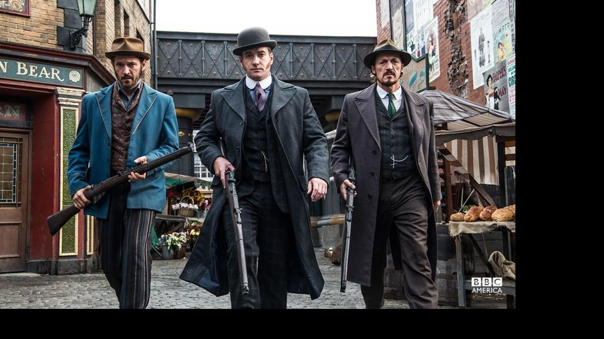 
(L-R): Adam Rothenburg as Captain Homer Jackson, Matthew Macfadyen as Det. Insp. Edmund Reid and Jerome Flynn as Det. Sgt. Bennet Drake on BBC America’s “Ripper Street.” 
