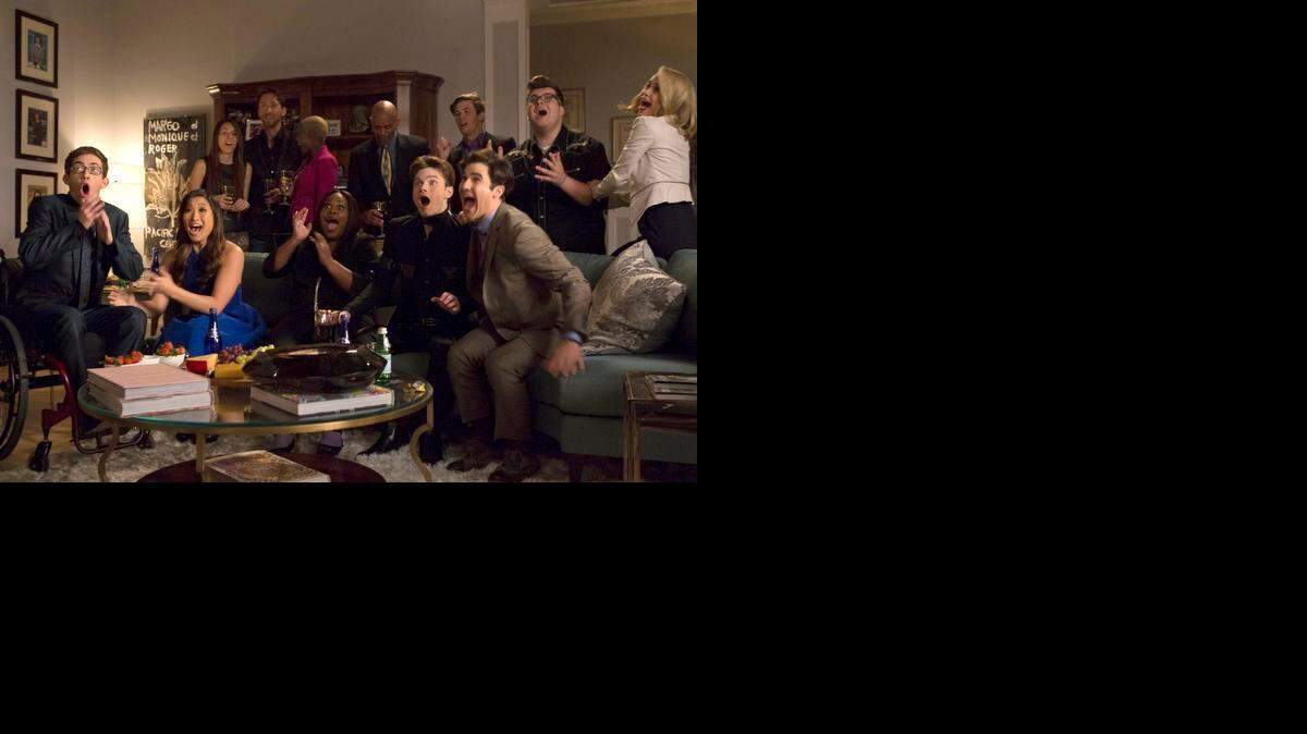 
(L-R Front Row) Artie (Kevin McHale), Tina (Jenna Ushkowitz), Mercedes (Amber Riley), Kurt (Chris Colfer) and Blaine (Darren Criss) in the special two-hour series finale “Glee” on Fox. 
