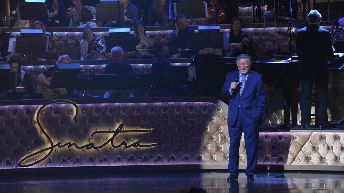 Tony Bennett rehearses for the “Sinatra 100 – An All-Star Grammy Concert” to air Sunday on CBS.