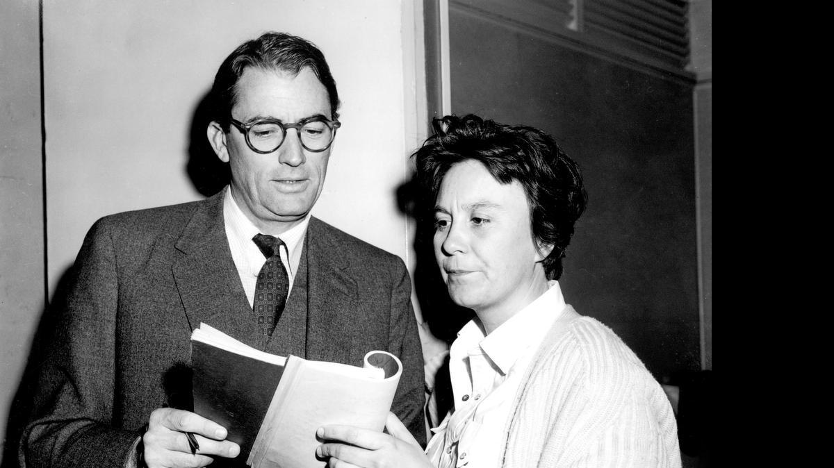 
 Gregory Peck, left, with writer Harper Lee at the premiere of the film adaptation of Lee’s novel, “To Kill a Mockingbird.” 
