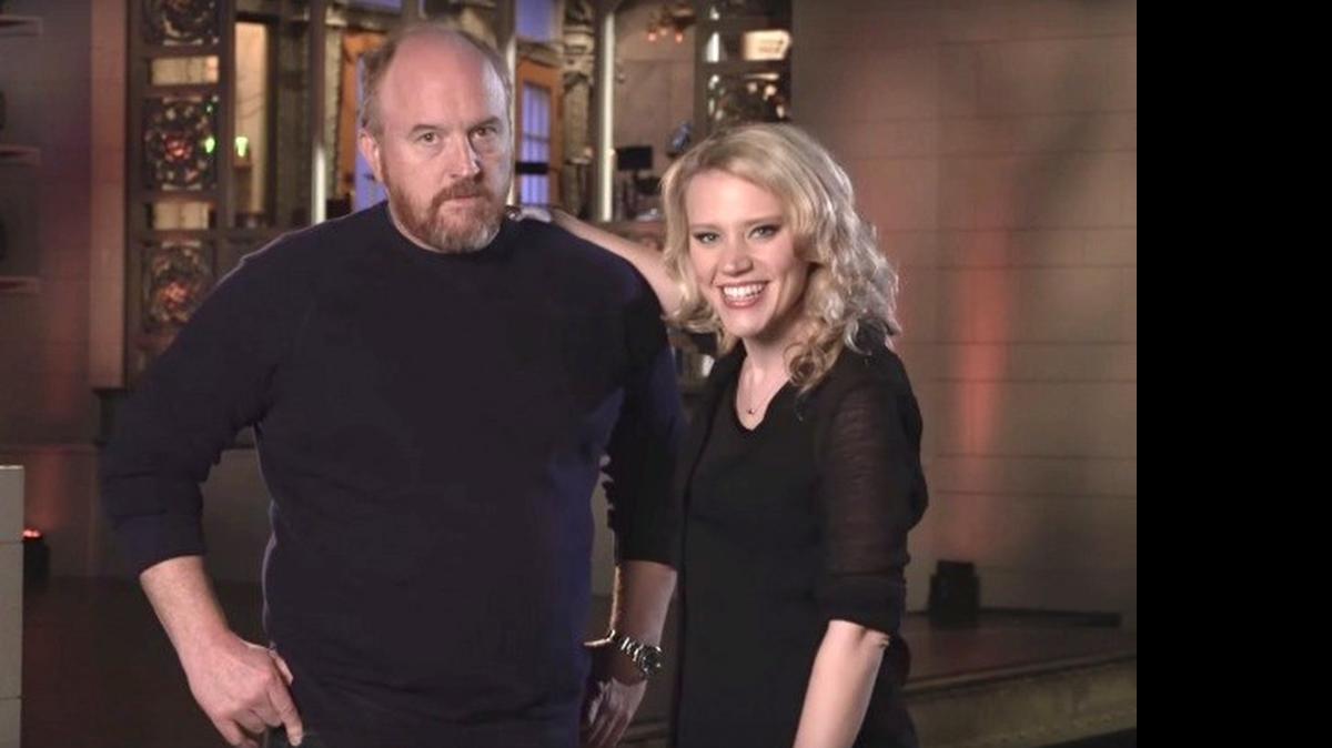 
Louis CK (left), host of the season finale of “Saturday Night Live,” with cast member Kate McKinnon. 
