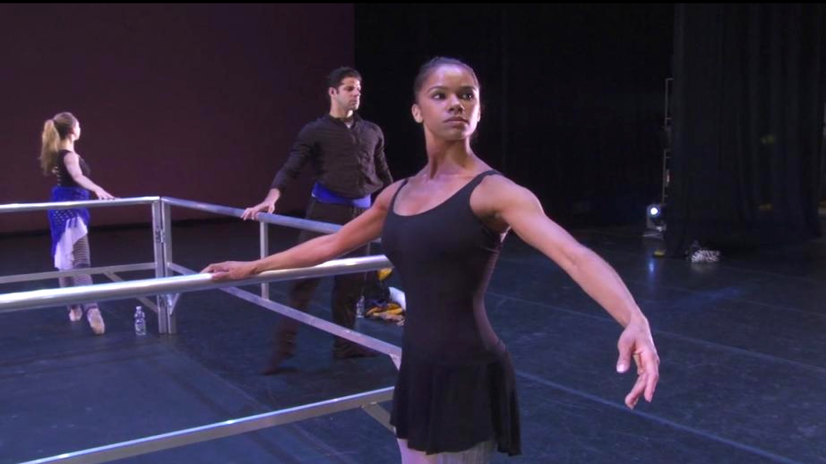 Misty Copeland warming up for performance in Italy for Roberto Bolle & Friends. July 2014.