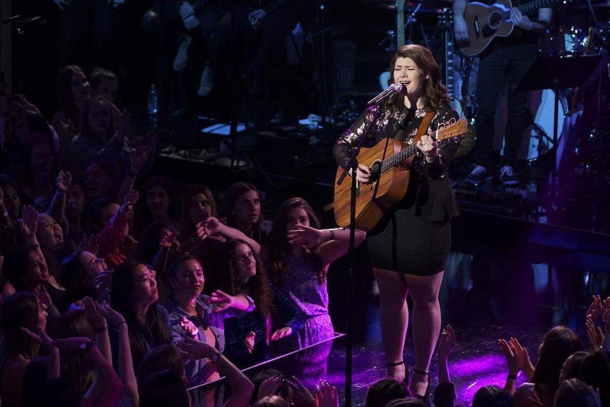 Seventeen-year-old Shannon O'Hara of Mooresville performs "Unconditionally" in front of a live crowd and the judges, as shown on Monday night's episode of "American Idol."