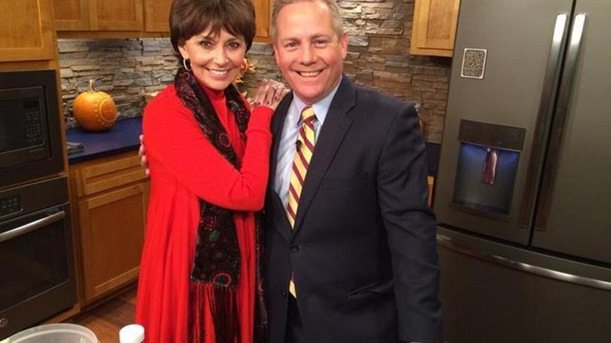 Barbara McKay and Al Conklin during her appearance on “Morning Break” in the new kitchen WBTV built on the bones of her old one.