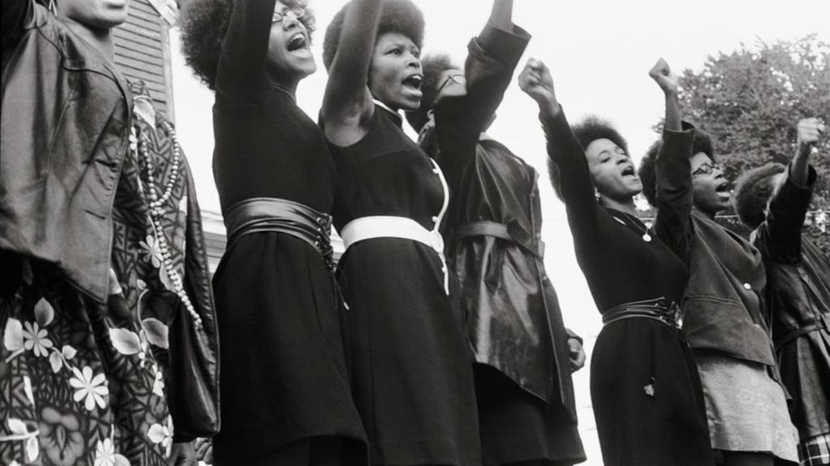 Black Panthers from Sacramento at a Free Huey Rally at Bobby Hutton Memorial Park in Oakland, Calif., in 1969.