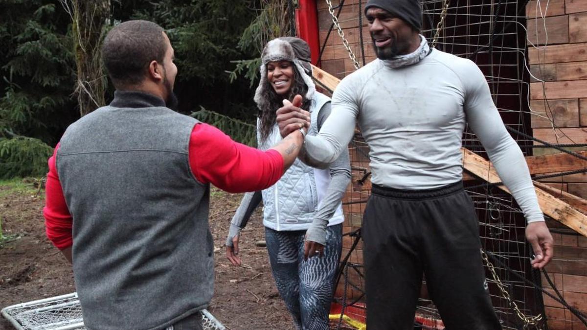 (L-R): Cadre members Nick Irving and Tawanda Hanible and contestant Tony Simmons in last week’s episode of “American Grit.”