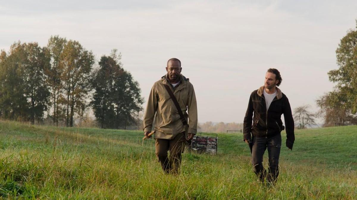 Andrew Lincoln, right, as Rick Grimes and Lennie James as Morgan Jones.