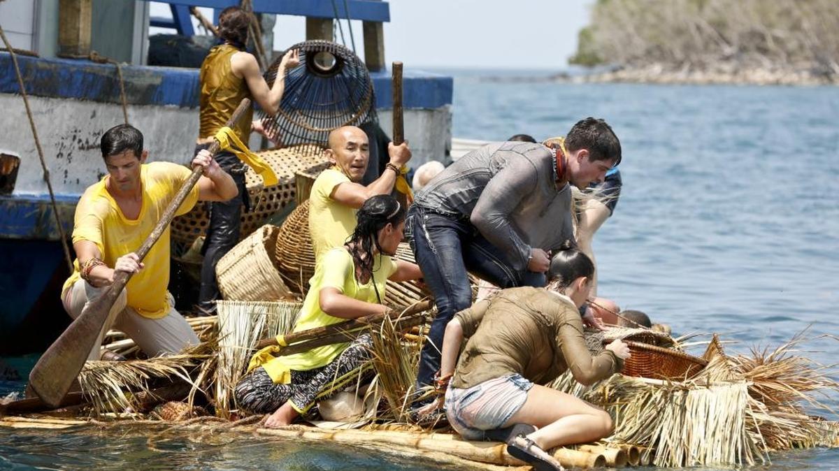 (L-R): Nick Maiorano, Tai Trang, Michele Fitzgerald, Caleb Reynolds and Anna Khait during the new season of “Survivor” on CBS.