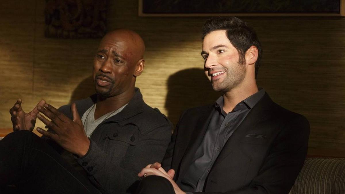 D.B. Woodside (left) as Amenadiel and Tom Ellis as Lucifer in the season finale of “Lucifer” on Fox. airing Monday, April 25 (9:01-10:00 PM ET/PT) on FOX. ©2016 Fox Broadcasting Co. CR: /FOX