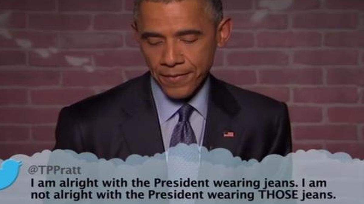
President Barack Obama read a few social media jabs for Jimmy Kimmel’s popular “Mean Tweets” segment.
