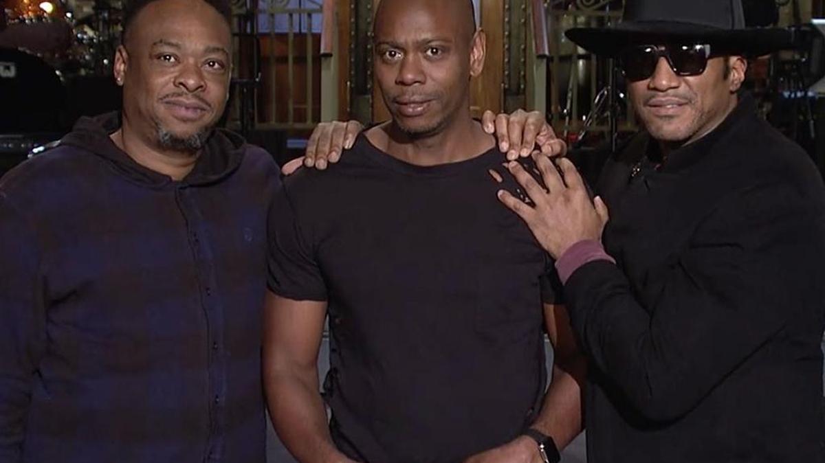 Dave Chapelle, center, hosts “Saturday Night Live” with A Tribe Called Quest as the musical guest.