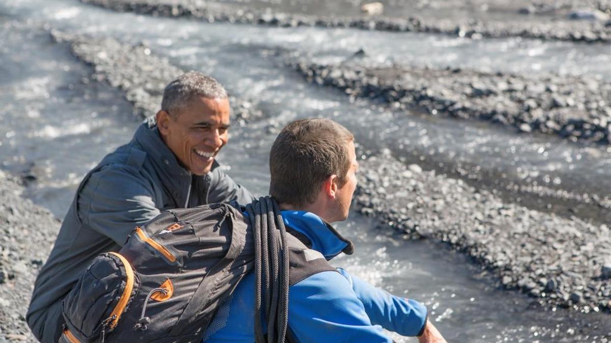 President Barack Obama and Bear Grylls in “Running Wild with Bear Grylls” on NBC.