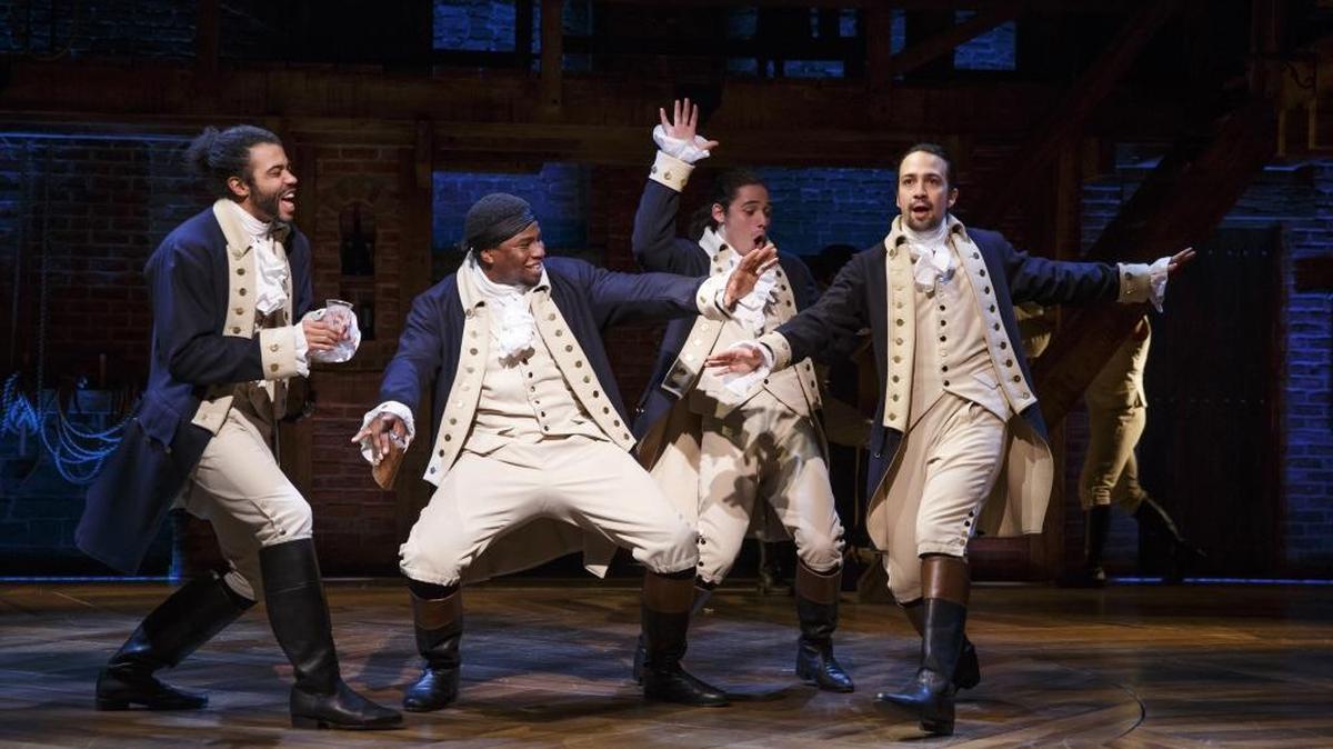 (L-R): Daveed Diggs, Okieriete Onaodowan, Anthony Ramos and Lin-Manuel Miranda in “Hamilton.”